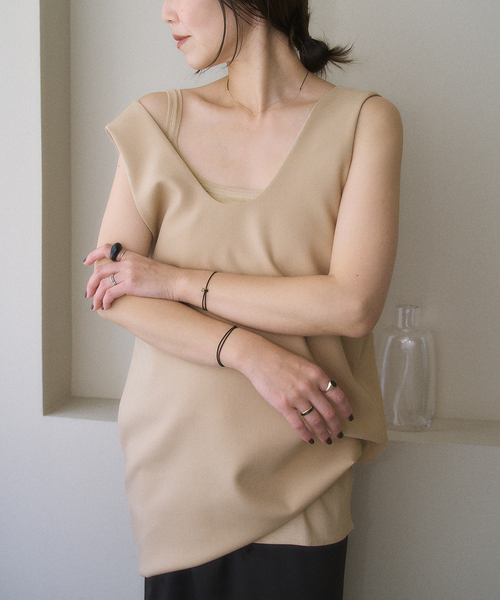 plage（プラージュ）の「MY_tulle trim タンク（タンクトップ・レディース・ベージュ/ブラウン・MEDIUM/SMALL）」の4枚目の写真