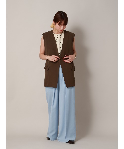 CIS.（シス）の「CIS. リボンポケットジレ ウォッシャブル ドライウーステッドライク 無地（ベスト・レディース・ブラウン/ネイビー・36(7号)/38(9号)）」の6枚目の写真