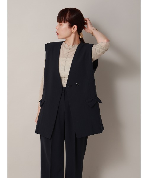 CIS.（シス）の「CIS. リボンポケットジレ ウォッシャブル ドライウーステッドライク 無地（ベスト・レディース・ブラウン/ネイビー・36(7号)/38(9号)）」の18枚目の写真