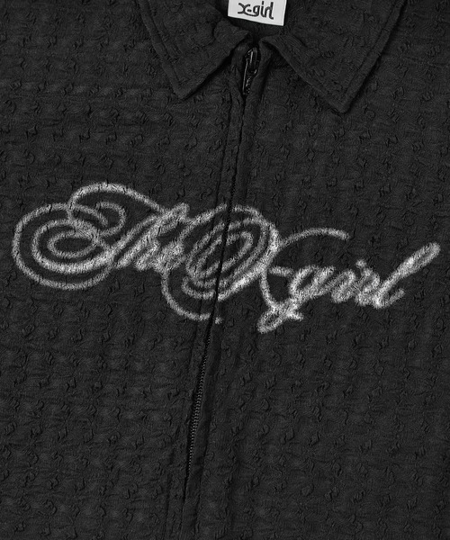 X-girl(エックスガール)の「SCRIPT LOGO SHIRRED S/S ZIP UP TOP(ポロシャツ・レディース・オフホワイト/ブラック・ONE SIZE)」の12枚目の写真