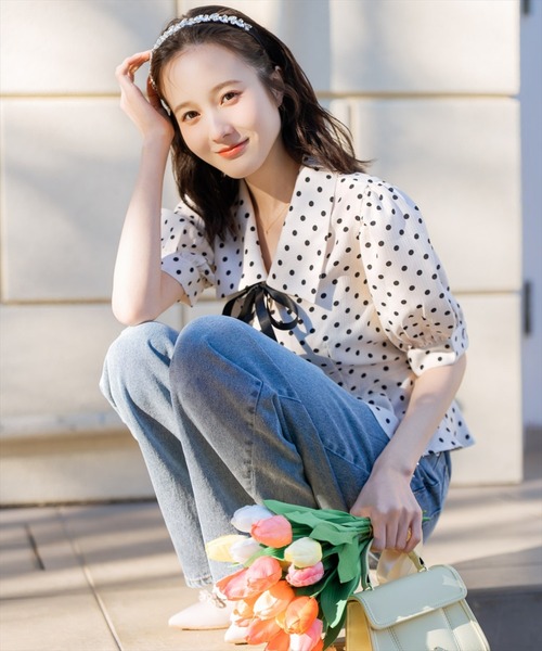 WILLSELECTION（ウィルセレクション）の「パフスリーブドットブラウス（シャツ/ブラウス・レディース・ホワイト/ブラック・FREE）」の4枚目の写真