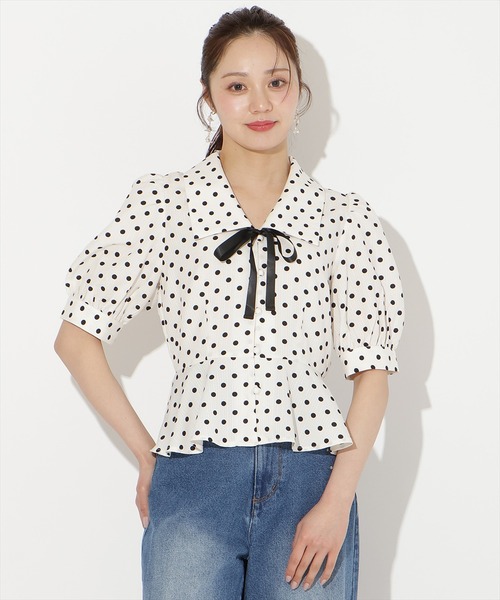 WILLSELECTION（ウィルセレクション）の「パフスリーブドットブラウス（シャツ/ブラウス・レディース・ホワイト/ブラック・FREE）」の6枚目の写真