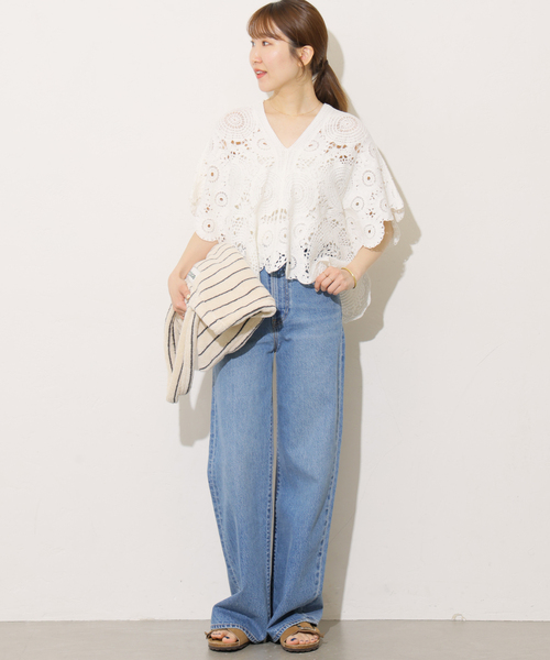 Torrazzo Donna(トラッゾドンナ)の「【TORRAZZO DONNA/トラッゾドンナ】クロシェポンチョ(ニット/セーター・レディース・ホワイト/ブラック・FREE)」の12枚目の写真