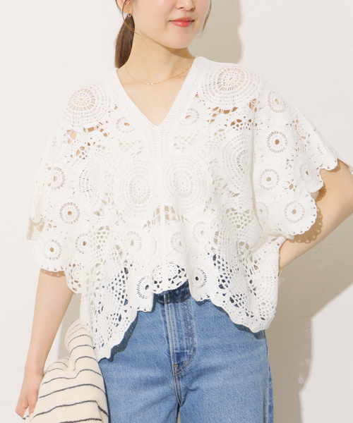 Torrazzo Donna(トラッゾドンナ)の「【TORRAZZO DONNA/トラッゾドンナ】クロシェポンチョ(ニット/セーター・レディース・ホワイト/ブラック・FREE)」の17枚目の写真