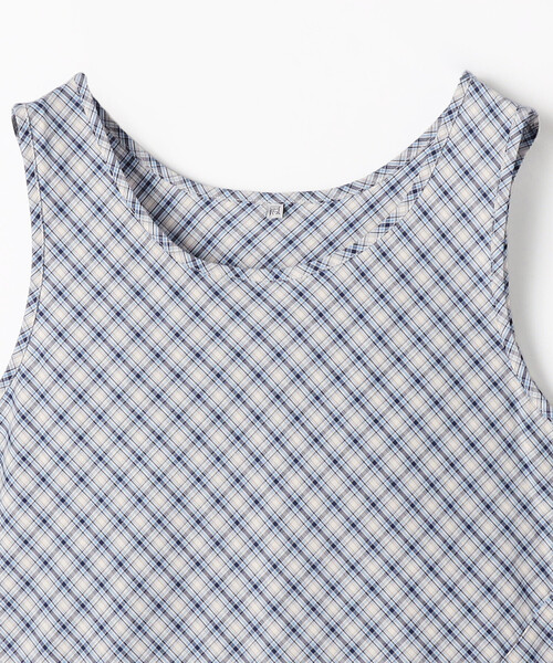BASERANGE（ベースレンジ）の「Baserange/ベースレンジ LARVA DRESS / DRLA-OC-SP26 / コットンポプリン チェック ノースリーブワンピース（ワンピース・レディース・ブルー・SMALL）」の3枚目の写真