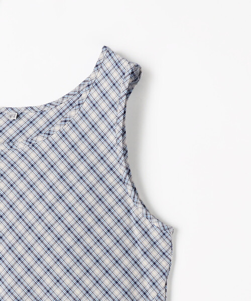 BASERANGE（ベースレンジ）の「Baserange/ベースレンジ LARVA DRESS / DRLA-OC-SP26 / コットンポプリン チェック ノースリーブワンピース（ワンピース・レディース・ブルー・SMALL）」の4枚目の写真