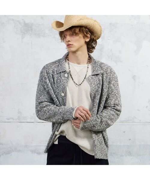 KUME(クメ)の「Men Slub Melange Knitted Cardigan, Gray(ニット/セーター・メンズ・その他・MEDIUM/LARGE)」の1枚目の写真