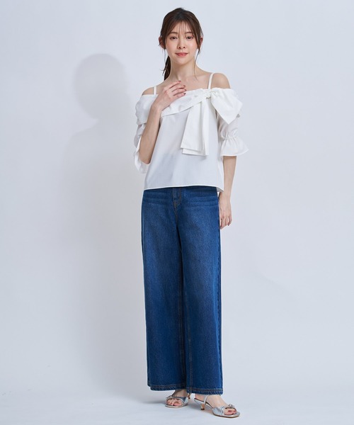 NOELA(ノエラ)の「オフショルリボンブラウス(シャツ/ブラウス・レディース・ネイビー/オフホワイト/サックスブルー・フリー)」の8枚目の写真