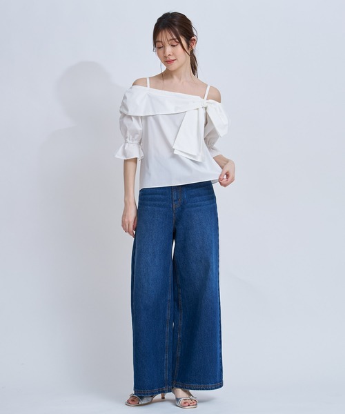 NOELA(ノエラ)の「オフショルリボンブラウス(シャツ/ブラウス・レディース・ネイビー/オフホワイト/サックスブルー・フリー)」の9枚目の写真