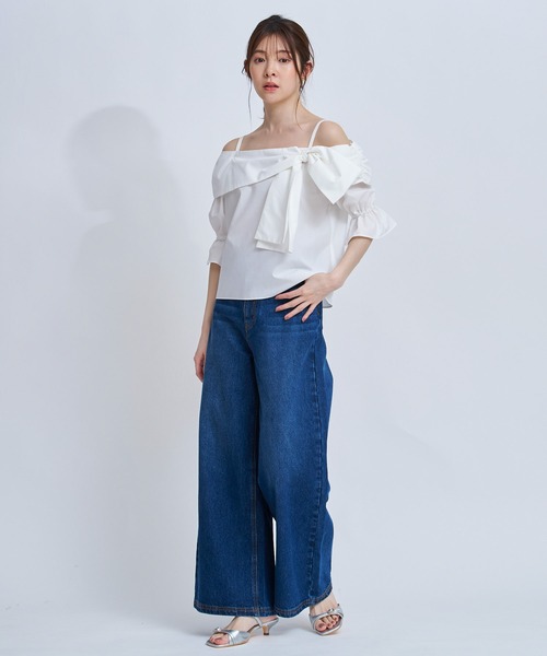 NOELA(ノエラ)の「オフショルリボンブラウス(シャツ/ブラウス・レディース・ネイビー/オフホワイト/サックスブルー・フリー)」の10枚目の写真