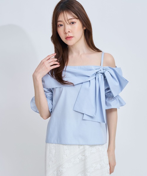 NOELA(ノエラ)の「オフショルリボンブラウス(シャツ/ブラウス・レディース・ネイビー/オフホワイト/サックスブルー・フリー)」の11枚目の写真