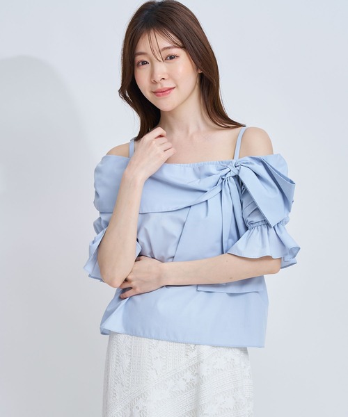 NOELA(ノエラ)の「オフショルリボンブラウス(シャツ/ブラウス・レディース・ネイビー/オフホワイト/サックスブルー・フリー)」の12枚目の写真