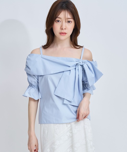 NOELA(ノエラ)の「オフショルリボンブラウス(シャツ/ブラウス・レディース・ネイビー/オフホワイト/サックスブルー・フリー)」の13枚目の写真
