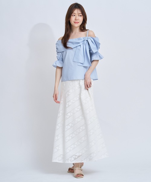 NOELA(ノエラ)の「オフショルリボンブラウス(シャツ/ブラウス・レディース・ネイビー/オフホワイト/サックスブルー・フリー)」の18枚目の写真