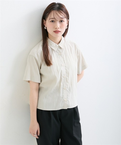 Petitjo(プッチージョ)の「小さいサイズ ワッシャーショートスリーブシャツ 低身長さん・小柄女性(シャツ/ブラウス・レディース・モカ/ライトグレー/チャコール・PSS/PS/PM/PL)」の1枚目の写真