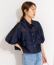 NOLLEY'S - @ ノーリーズ NOLLEY'S フリル ブラウス シャツ ノースリーブ 青 NOLLEY'S｜ノーリーズのトップス（ブルー・ネイビー/青色系・フリル