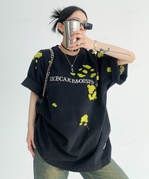 Dalfwin（ダールフィン）の「韓国ファッション RICECAKEペイント風サガラ刺繍Tシャツ（Tシャツ/カットソー）」