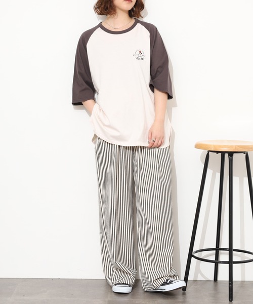 Emago（イマゴ）の「EMAGO ﾛｺﾞ刺繍ﾗｸﾞﾗﾝT 半端袖（Tシャツ/カットソー・レディース・ネイビー/チャコールグレー/アイボリー・FREE）」の9枚目の写真