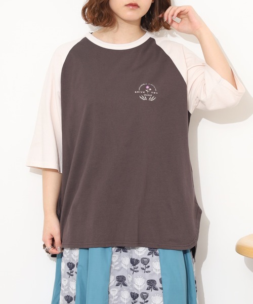 Emago（イマゴ）の「EMAGO ﾛｺﾞ刺繍ﾗｸﾞﾗﾝT 半端袖（Tシャツ/カットソー・レディース・ネイビー/チャコールグレー/アイボリー・FREE）」の11枚目の写真