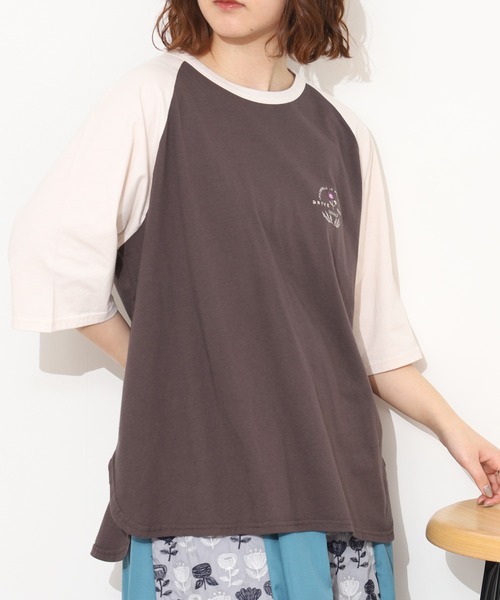Emago（イマゴ）の「EMAGO ﾛｺﾞ刺繍ﾗｸﾞﾗﾝT 半端袖（Tシャツ/カットソー・レディース・ネイビー/チャコールグレー/アイボリー・FREE）」の13枚目の写真