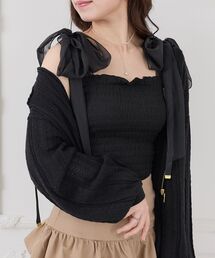 カップ付肩リボンシャーリングキャミ