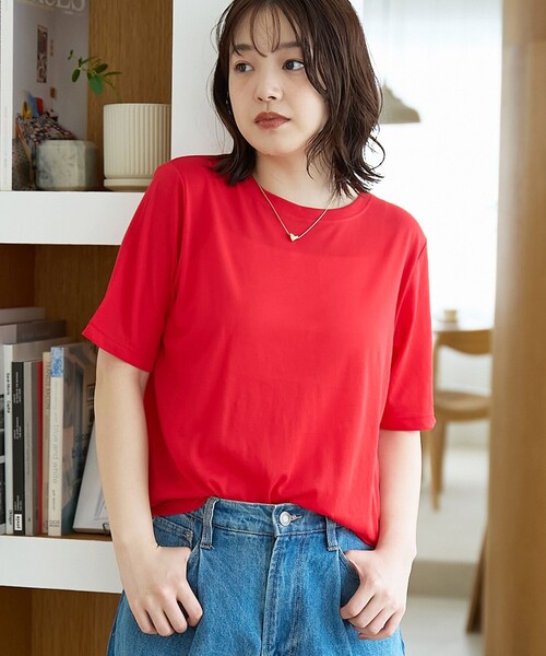 coen（コーエン）の「コットンナイロンシアークルー半袖Tシャツ（Tシャツ/カットソー・レディース・オフホワイト/レッド/ライトブルー/ブラック・L/M）」の4枚目の写真