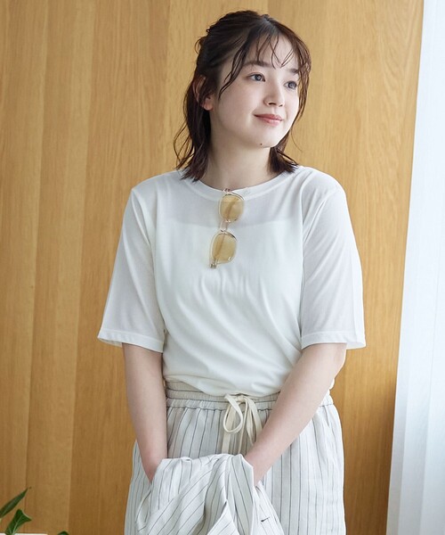 coen（コーエン）の「コットンナイロンシアークルー半袖Tシャツ（Tシャツ/カットソー・レディース・オフホワイト/レッド/ライトブルー/ブラック・L/M）」の13枚目の写真