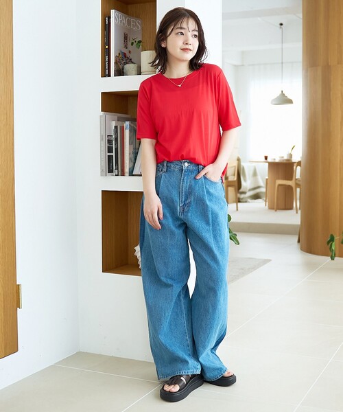 coen（コーエン）の「コットンナイロンシアークルー半袖Tシャツ（Tシャツ/カットソー・レディース・オフホワイト/レッド/ライトブルー/ブラック・L/M）」の21枚目の写真