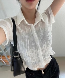 【春夏新作】プリーツ加工半袖シアーシャツ