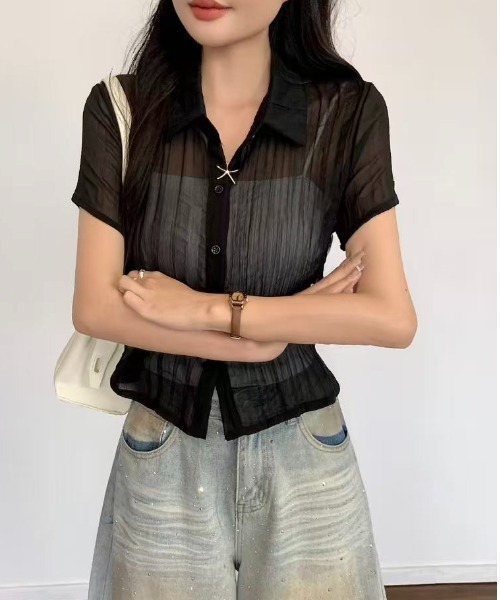 LADY LIKE（レディライク）の「【春夏新作】プリーツ加工半袖シアーシャツ（シャツ/ブラウス・レディース・ホワイト/ブラック・M）」の8枚目の写真