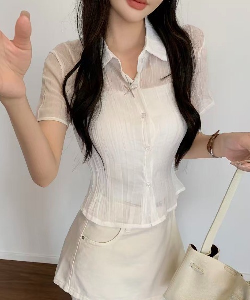 LADY LIKE（レディライク）の「【春夏新作】プリーツ加工半袖シアーシャツ（シャツ/ブラウス・レディース・ホワイト/ブラック・M）」の15枚目の写真