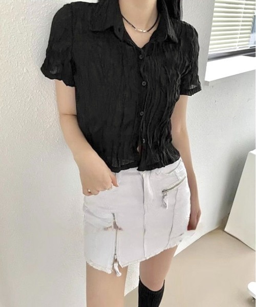 LADY LIKE（レディライク）の「【春夏新作】プリーツ加工半袖シアーシャツ（シャツ/ブラウス・レディース・ホワイト/ブラック・M）」の13枚目の写真