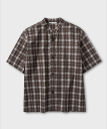 チャイナカラーチェックシャツ_KHAKI BROWN