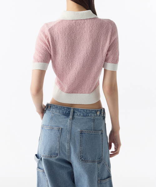 MUSINSA STANDARD WOMAN（ムシンサスタンダードウーマン）の「ウィメンズブークルニットポロシャツ[ライトピンク]（ニット/セーター・レディース・その他・X-SMALL/SMALL/MEDIUM/LARGE）」の2枚目の写真