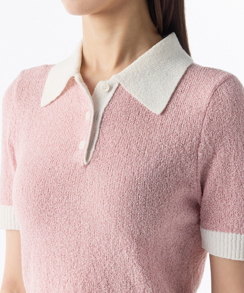MUSINSA STANDARD WOMAN（ムシンサスタンダードウーマン）の「ウィメンズブークルニットポロシャツ[ライトピンク]（ニット/セーター・レディース・その他・X-SMALL/SMALL/MEDIUM/LARGE）」の3枚目の写真