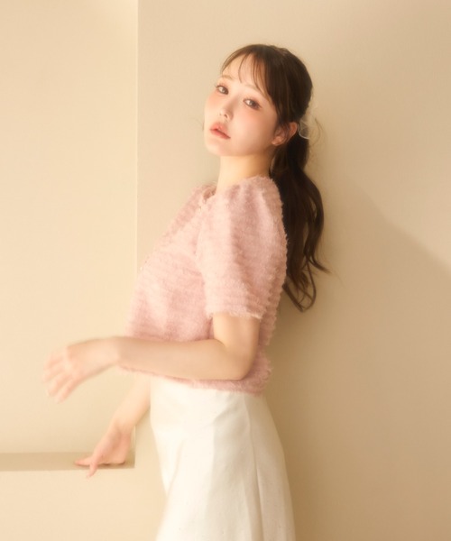 miune(ミューヌ)の「フェザージャケット(カーディガン/ボレロ・レディース・アイボリー/ピンク・FREE)」の6枚目の写真
