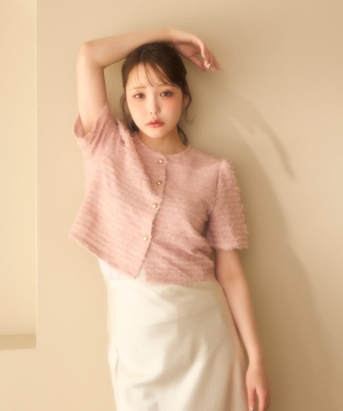 miune(ミューヌ)の「フェザージャケット(カーディガン/ボレロ・レディース・アイボリー/ピンク・FREE)」の7枚目の写真