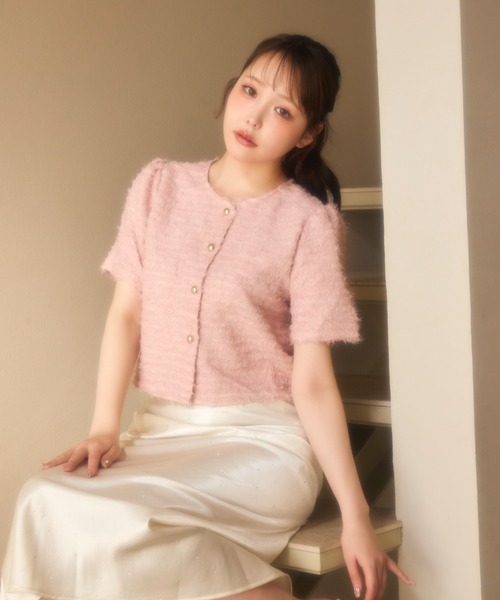 miune(ミューヌ)の「フェザージャケット(カーディガン/ボレロ・レディース・アイボリー/ピンク・FREE)」の9枚目の写真