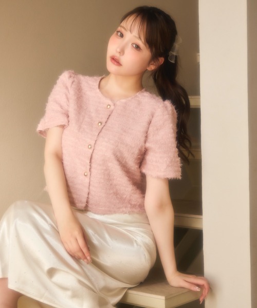 miune(ミューヌ)の「フェザージャケット(カーディガン/ボレロ・レディース・アイボリー/ピンク・FREE)」の3枚目の写真