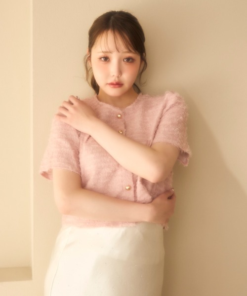 miune(ミューヌ)の「フェザージャケット(カーディガン/ボレロ・レディース・アイボリー/ピンク・FREE)」の5枚目の写真