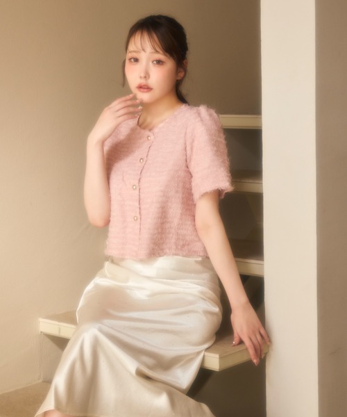 miune(ミューヌ)の「フェザージャケット(カーディガン/ボレロ・レディース・アイボリー/ピンク・FREE)」の12枚目の写真