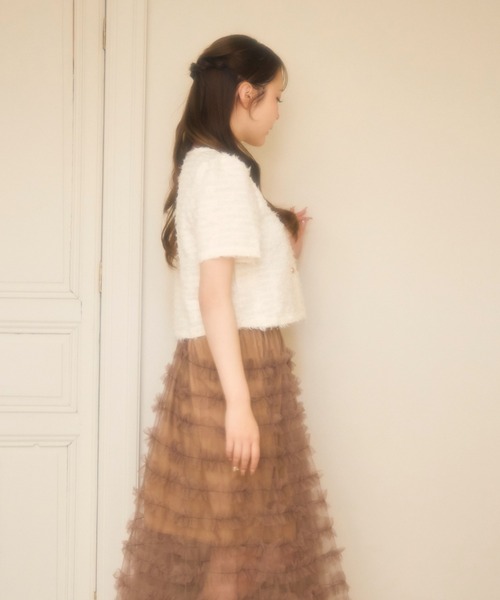 miune(ミューヌ)の「フェザージャケット(カーディガン/ボレロ・レディース・アイボリー/ピンク・FREE)」の18枚目の写真