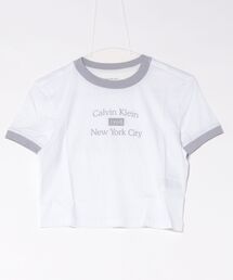 【CALVIN KLEIN】クロップド丈 半袖 リンガーTシャツ