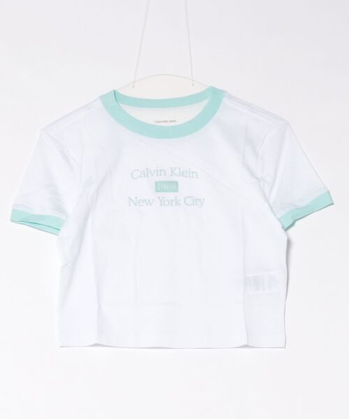 Calvin Klein（カルバン・クライン）の「【CALVIN KLEIN】クロップド丈 半袖 リンガーTシャツ（Tシャツ/カットソー・レディース・ホワイト/ホワイト系その他/ライトピンク/ホワイト×グレー・X-SMALL/SMALL/MEDIUM）」の2枚目の写真