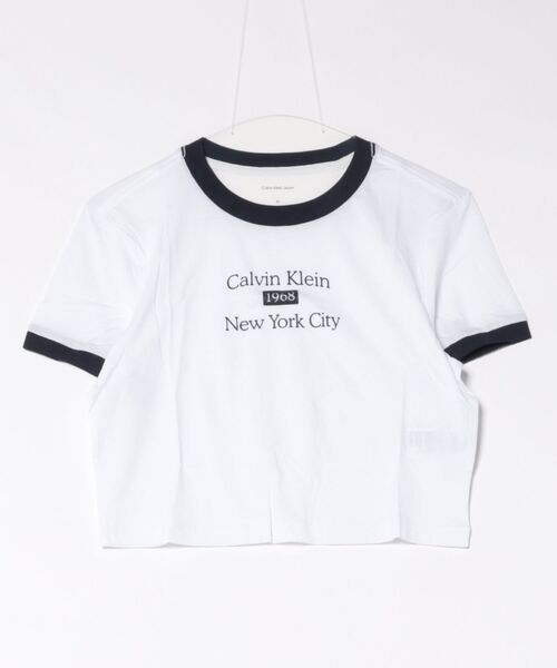 Calvin Klein（カルバン・クライン）の「【CALVIN KLEIN】クロップド丈 半袖 リンガーTシャツ（Tシャツ/カットソー・レディース・ホワイト/ホワイト系その他/ライトピンク/ホワイト×グレー・X-SMALL/SMALL/MEDIUM）」の3枚目の写真