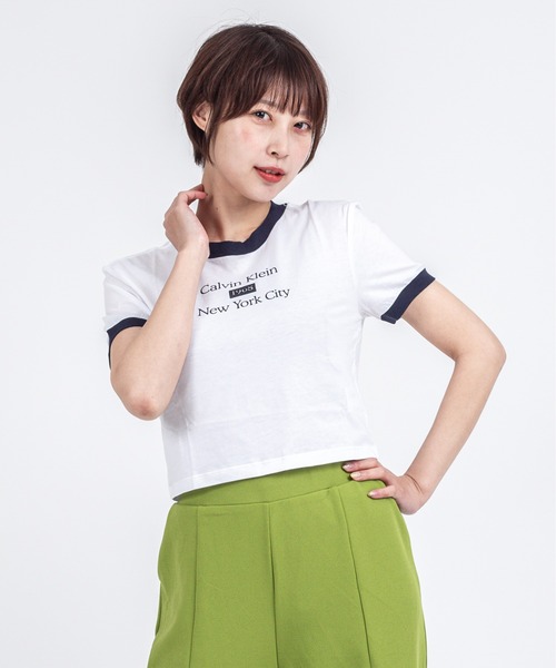 Calvin Klein（カルバン・クライン）の「【CALVIN KLEIN】クロップド丈 半袖 リンガーTシャツ（Tシャツ/カットソー・レディース・ホワイト/ホワイト系その他/ライトピンク/ホワイト×グレー・X-SMALL/SMALL/MEDIUM）」の5枚目の写真