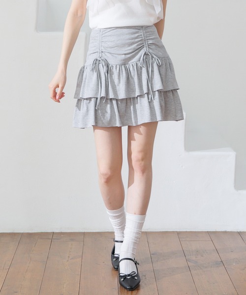 Honeys(ハニーズ)の「裏地パンツ付ティアードスカート(スカート・レディース・ホワイト系その他2/杢グレー/ブラック・L/LL/M/S)」の3枚目の写真
