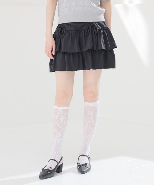Honeys(ハニーズ)の「裏地パンツ付ティアードスカート(スカート・レディース・ホワイト系その他2/杢グレー/ブラック・L/LL/M/S)」の1枚目の写真