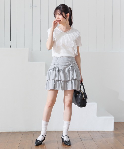 Honeys(ハニーズ)の「裏地パンツ付ティアードスカート(スカート・レディース・ホワイト系その他2/杢グレー/ブラック・L/LL/M/S)」の10枚目の写真