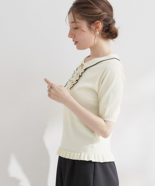 couture brooch(クチュールブローチ)の「【洗える】フリル ポロ衿ニット(ニット/セーター・レディース・ピンク系その他/ホワイト系7/ライトグレー系4・36/38/40/42)」の18枚目の写真